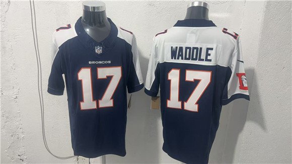 Men's Denver Broncos 17 Jaylen Waddle Navy White 2026 Vapor Limited Football Stitched Jersey