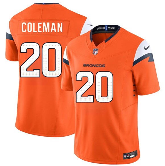 Men's Denver Broncos 20 Jonah Coleman Orange 2026 Draft F.U.S.E. Vapor Limited Football Stitched Jersey