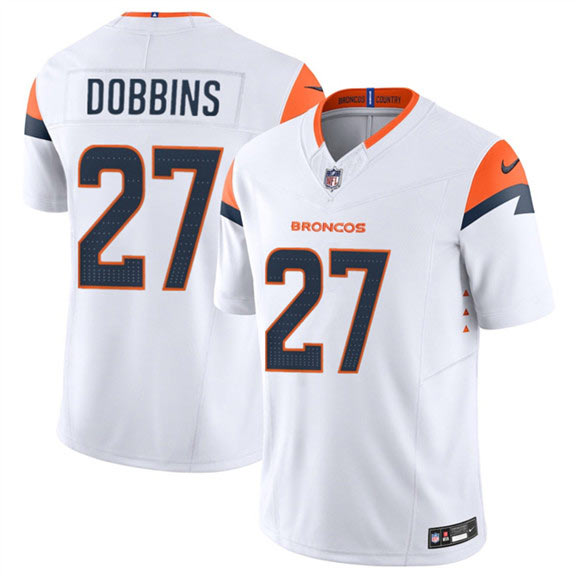Men's Denver Broncos 27 J.K. Dobbins White 2025 F.U.S.E. Vapor Limited Football Stitched Jersey