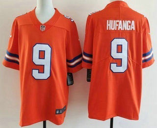 Men's Denver Broncos 9 Talanoa Hufanga Limited Orange Throwback Vapor Jersey