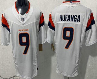 Men's Denver Broncos 9 Talanoa Hufanga Limited White FUSE Vapor Jersey