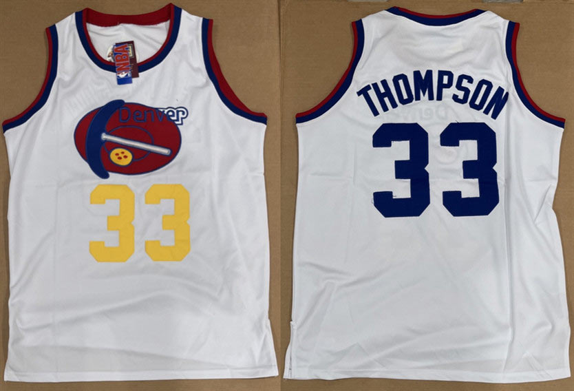 Men's Denver Nuggets 33 David Thompson White Stitched Basketball Jersey