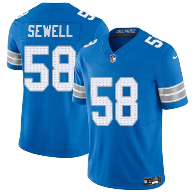 Men's Detroit Lions 58 Penei Sewell Blue 2025 F.U.S.E. Vapor Limited Football Stitched Game Jersey