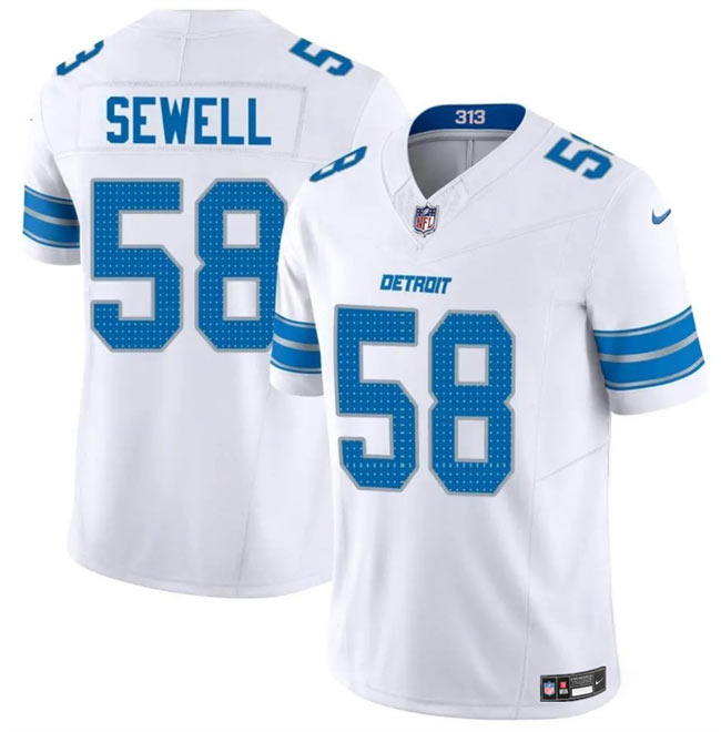 Men's Detroit Lions 58 Penei Sewell White 2025 F.U.S.E. Vapor Limited Football Stitched Game Jersey