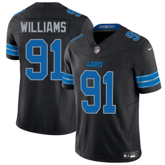 Men's Detroit Lions 91 Tyleik Williams Black 2025 F.U.S.E. Vapor Limited Football Stitched Game Jersey