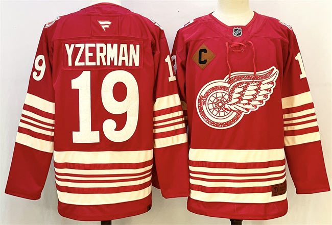 Men's Detroit Red Wings 19 Steve Yzerman Red 2025 26 With C Patch Centennial Premium Stitched Hockey Jersey
