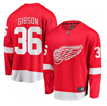 Men's Detroit Red Wings 36 John Gibson Red Home Stitched Hockey Jersey