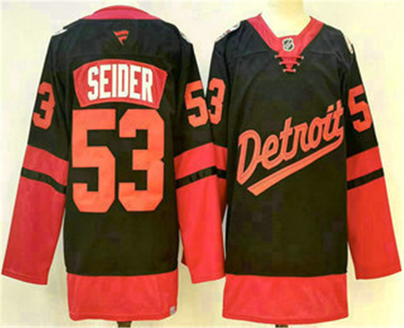 Men's Detroit Red Wings 53 Moritz Seider Black 2025 Stadium Series Stitched Jersey