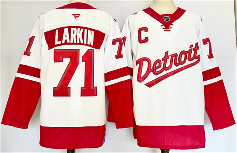 Men's Detroit Red Wings 71 Dylan Larkin White Red 2024 25 With C Patch Stitched Jersey