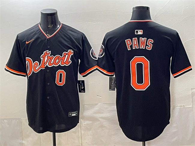 Men's Detroit Tigers 0 Paws Black 2026 Alternate Vapor Premier Limited Stitched Baseball Jersey