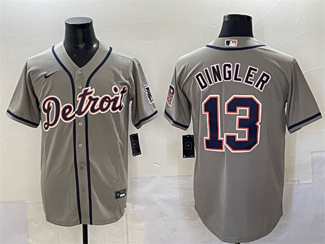 Men's Detroit Tigers 13 Dillon Dingler Gray Cool Base Stitched Baseball Jersey