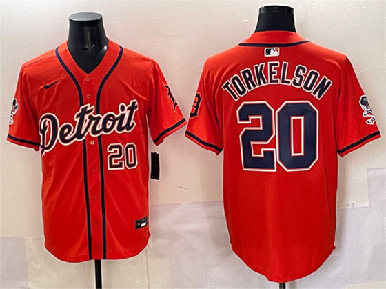 Men's Detroit Tigers 20 Spencer Torkelson Orange With Patch Vapor Premier Limited Stitched Baseball Jersey