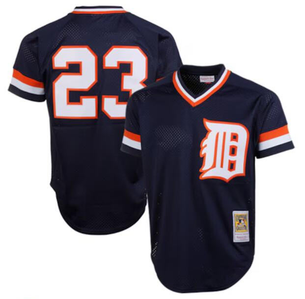 Men's Detroit Tigers 23 Kirk Gibson Navy Throwback Stitched Baseball Jersey