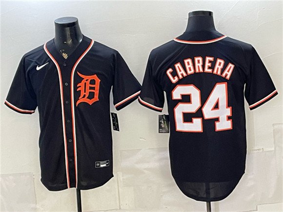 Men's Detroit Tigers 24 Miguel Cabrera Black 2026 Fashion Replica Black Out Stitched Baseball Jersey Men's Detroit Tigers 24 Miguel Cabrera Black 2026 Fashion Replica Black Out Stitched Baseball Jersey