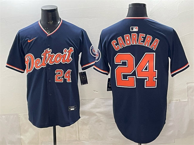 Men's Detroit Tigers 24 Miguel Cabrera Navy 2026 Alternate Vapor Premier Limited Stitched Baseball Jersey