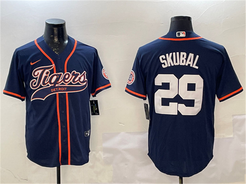 Men's Detroit Tigers 29 Tarik Skubal Navy With Patch Cool Base Stitched Baseball Jersey