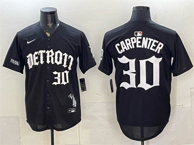 Men's Detroit Tigers 30 Kerry Carpenter 2026 Black 'Motor Gothic Edition' Vapor Premier Limited Stitched Baseball Jersey Men's Detroit Tigers 30 Kerry Carpenter 2026 Black 'Motor Gothic Edition' Vapor Premier Limited Stitched Baseball Jersey