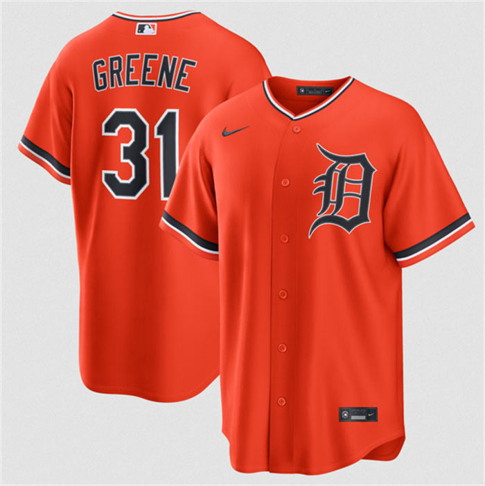 Men's Detroit Tigers 31 Riley Greene Orange Alternate Stitched Baseball Jersey