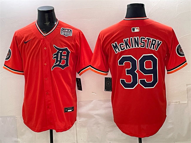 Men's Detroit Tigers 39 Zach McKinstry Orange 2026 Alternate USA 250' Patch Vapor Premier Limited Stitched Baseball Jersey
