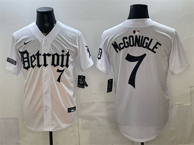 Men's Detroit Tigers 7 Kevin McGonigle 2026 White 'Motor Gothic Edition' Vapor Premier Limited Stitched Baseball Jersey