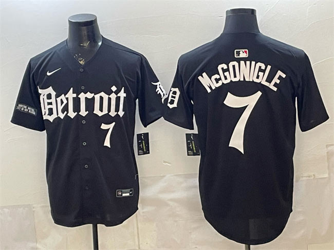 Men's Detroit Tigers 7 Kevin McGonigle Black 'Motor Gothic Edition' Vapor Premier Limited Stitched Baseball Jersey