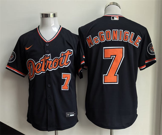 Men's Detroit Tigers 7 Kevin McGonigle Black 2026 Alternate Vapor Premier Limited Stitched Baseball Jersey