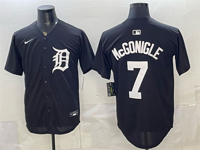 Men's Detroit Tigers 7 Kevin McGonigle Black Limited Stitched Baseball Jersey