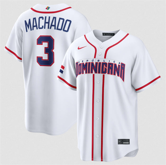 Men's Dominican Republic Baseball 3 Manny Machado White 2026 World Baseball Classic Home Stadium Stitched Jersey