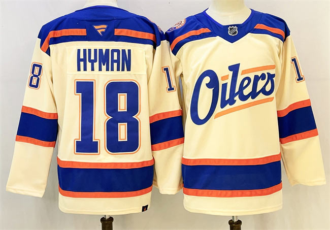 Men's Edmonton Oilers 18 Zach Hyman Light Beige 2025 Alternate Stitched Hockey Jersey
