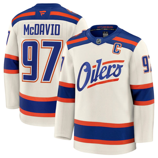 Men's Edmonton Oilers 97 Connor McDavid Light Beige Alternate With C Patch Stitched Hockey Jersey