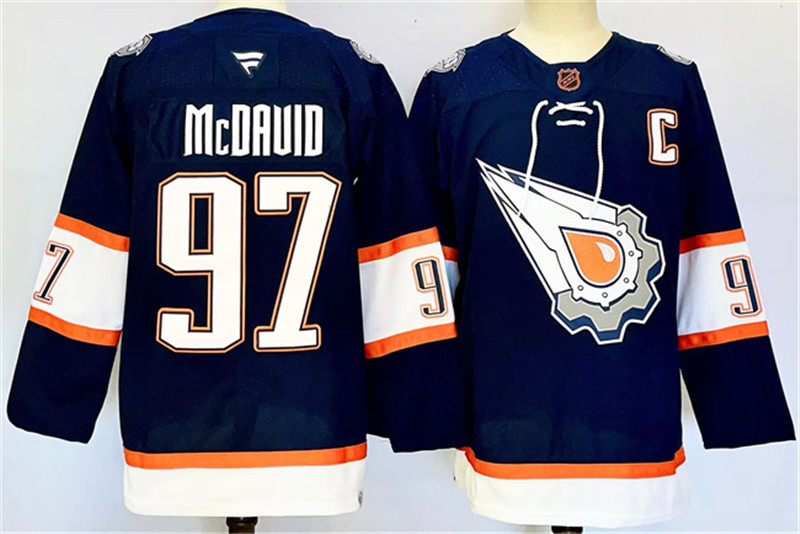 Men's Edmonton Oilers 97 Connor McDavid Navy With C Patch Reverse Retro Stitched Jersey