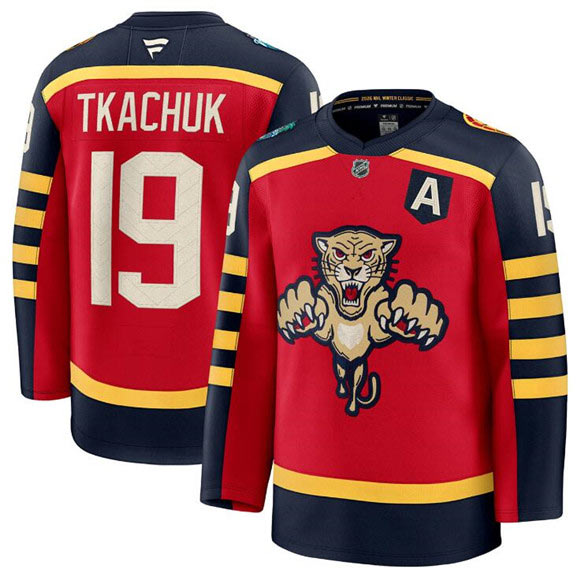 Men's Florida Panthers 19 Matthew Tkachuk Red 2026 Winter Classic Stitched Hockey Jersey