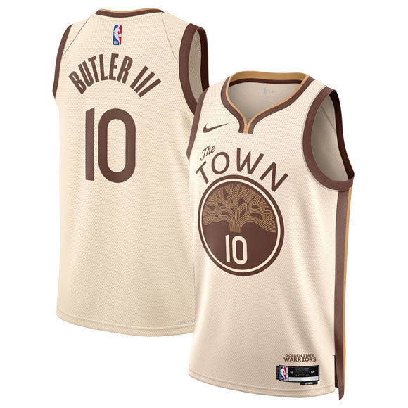 Men's Golden State Warriors 10 Jimmy Butler III Tan 2025 26 City Edition Stitched Basketball Jersey