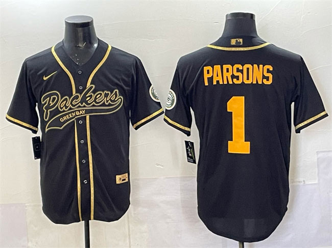Men's Green Bay Packers 1 Micah Parsons Black Gold Cool Base Stitched Baseball Jersey