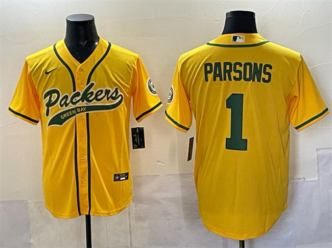 Men's Green Bay Packers 1 Micah Parsons Gold Cool Base Stitched Baseball Jersey