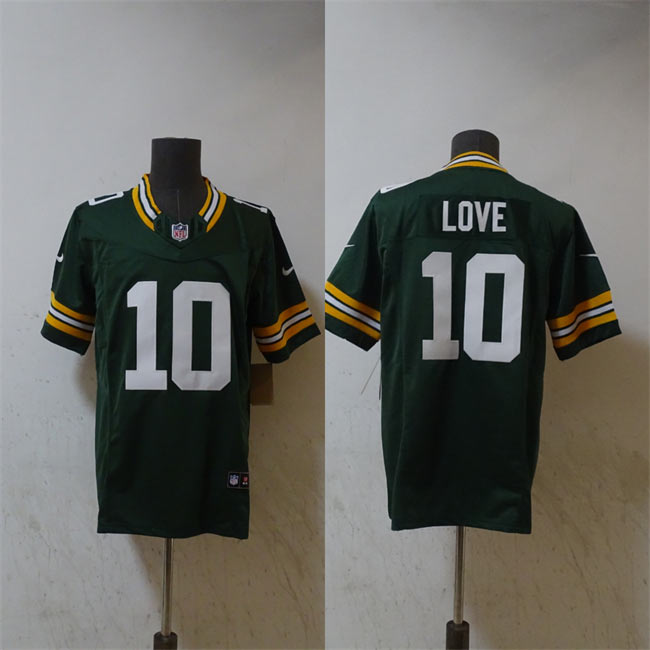 Men's Green Bay Packers 10 Jordan Love Green Vapor 2024 F.U.S.E. Limited Stitched Football Jersey