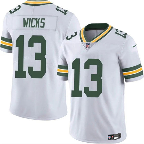 Men's Green Bay Packers 13 Dontayvion Wicks White 2025 Vapor Untouchable Limited Football Stitched Jersey