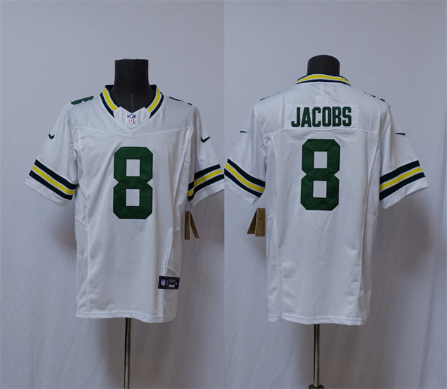 Men's Green Bay Packers 8 Josh Jacobs White Vapor 2025 F.U.S.E. Limited Football Stitched Jersey