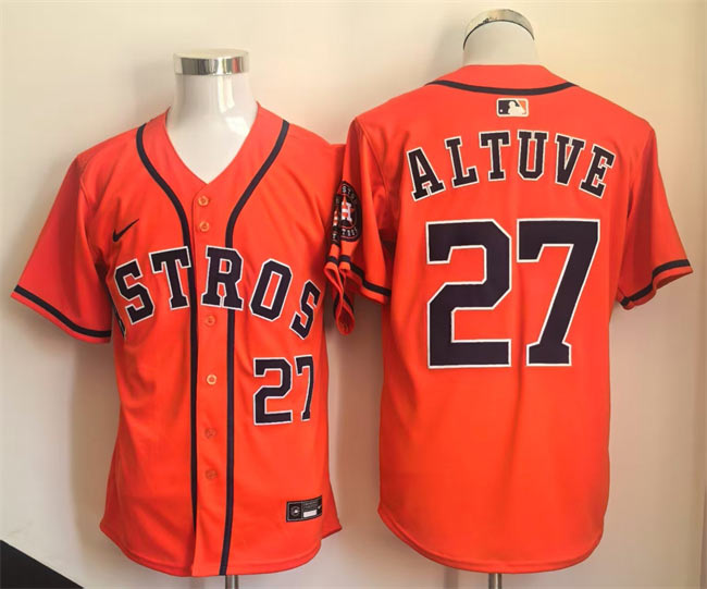 Men's Houston Astros 27 Jose Altuve Orange Limited Stitched Jersey