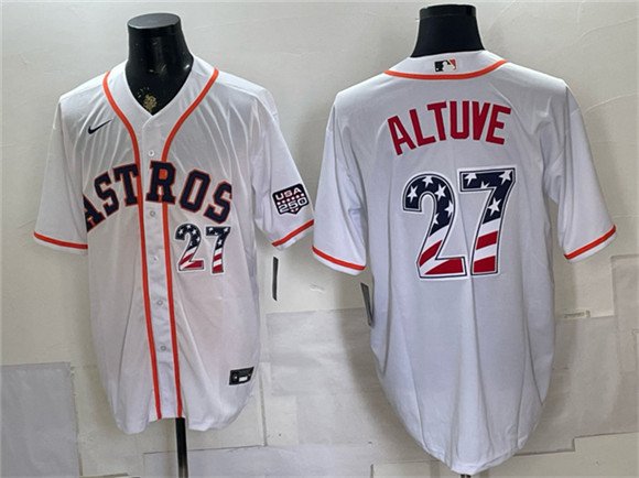 Men's Houston Astros 27 Jose Altuve White USA 250 Fourth of July Home Stitched Baseball Jersey Men's Houston Astros 27 Jose Altuve White USA 250 Fourth of July Home Stitched Baseball Jersey