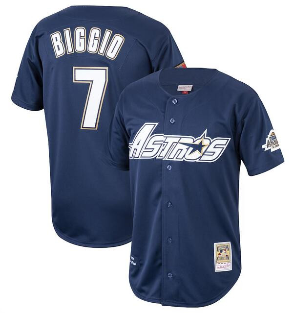 Men's Houston Astros 7 Craig Biggio Navy 1994 Stitched Baseball Jersey