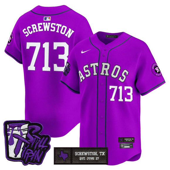 Men's Houston Astros 713 DJ Screw Still Tippin Purple Patch Vapor Limited Stitched Baseball Jersey
