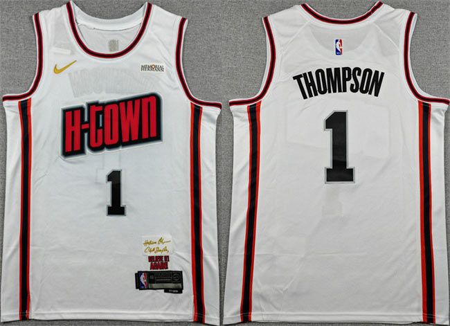 Men's Houston Rockets 1 Amen Thompson White 2024 25 City Edition Stitched Jersey