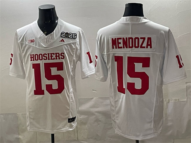 Men's Indiana Hoosiers 15 Fernando Mendoza White F.U.S.E. 2026 Patch Stitched Football Jersey