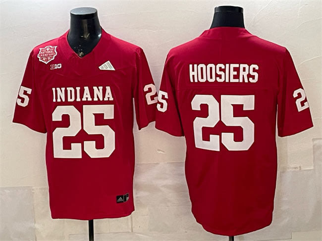 Men's Indiana Hoosiers 25 Hoosiers Red F.U.S.E. 2025 National Champions Patch Stitched Football Jersey