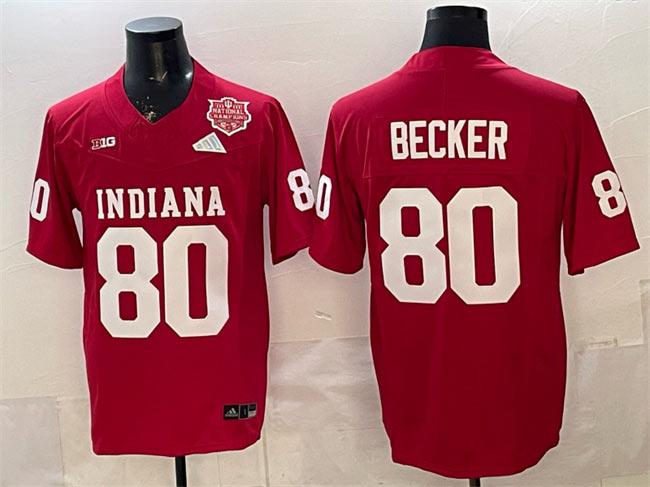 Men's Indiana Hoosiers 80 Charlie Becker Red F.U.S.E. 2025 National Champions Patch Stitched Football Jersey