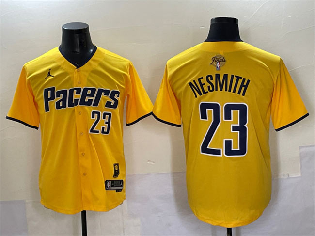 Men's Indiana Pacers 23 Aaron Nesmith Yellow 2025 Finals Vapor Stitched Baseball Jersey