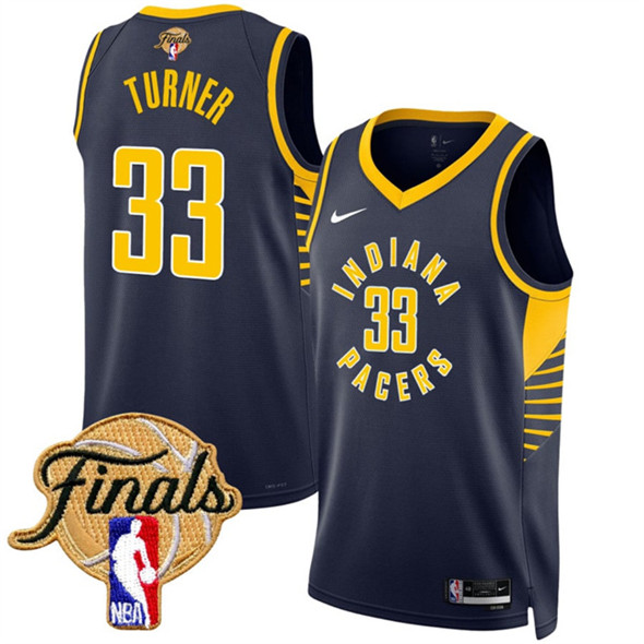 Men's Indiana Pacers 33 Myles Turner Navy 2025 Finals Icon Edition Stitched Basketball Jersey