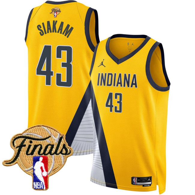 Men's Indiana Pacers 43 Pascal Siakam Yellow 2025 Finals Statement Edition Stitched Basketball Jersey