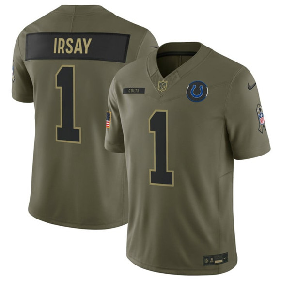 Men's Indianapolis Colts 1 Jim Irsay Olive 2025 Salute to Service Limited Football Stitched Jersey